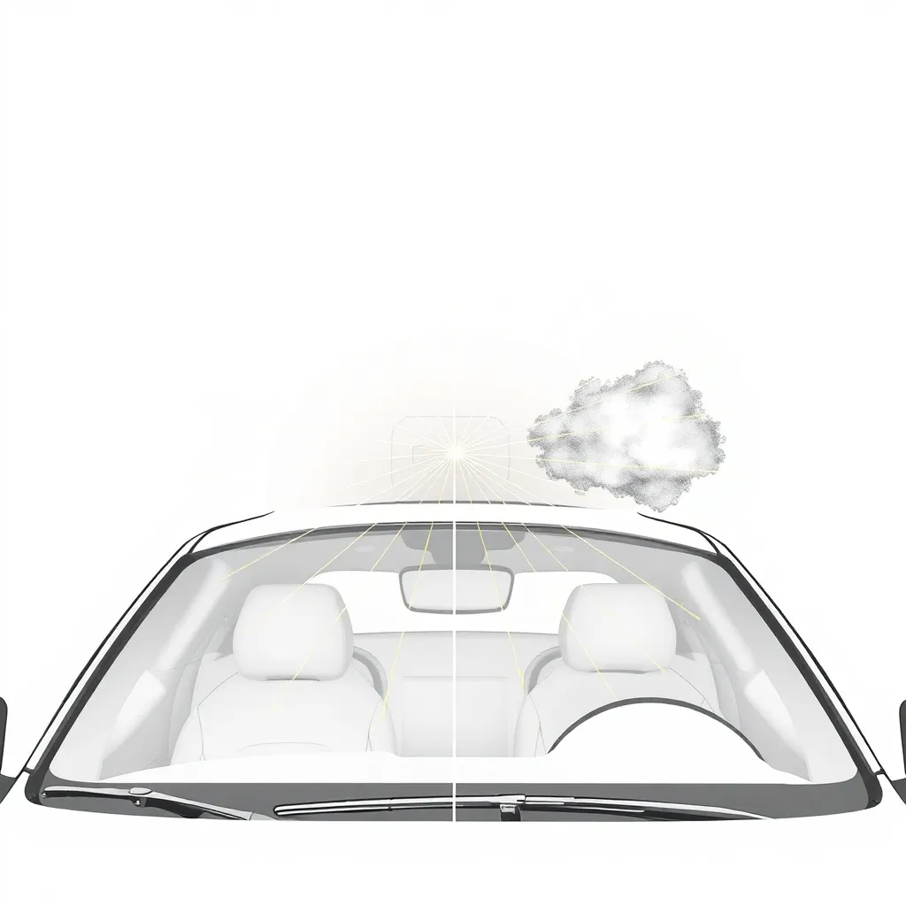 Technical diagram of light rays passing through a clear vs c