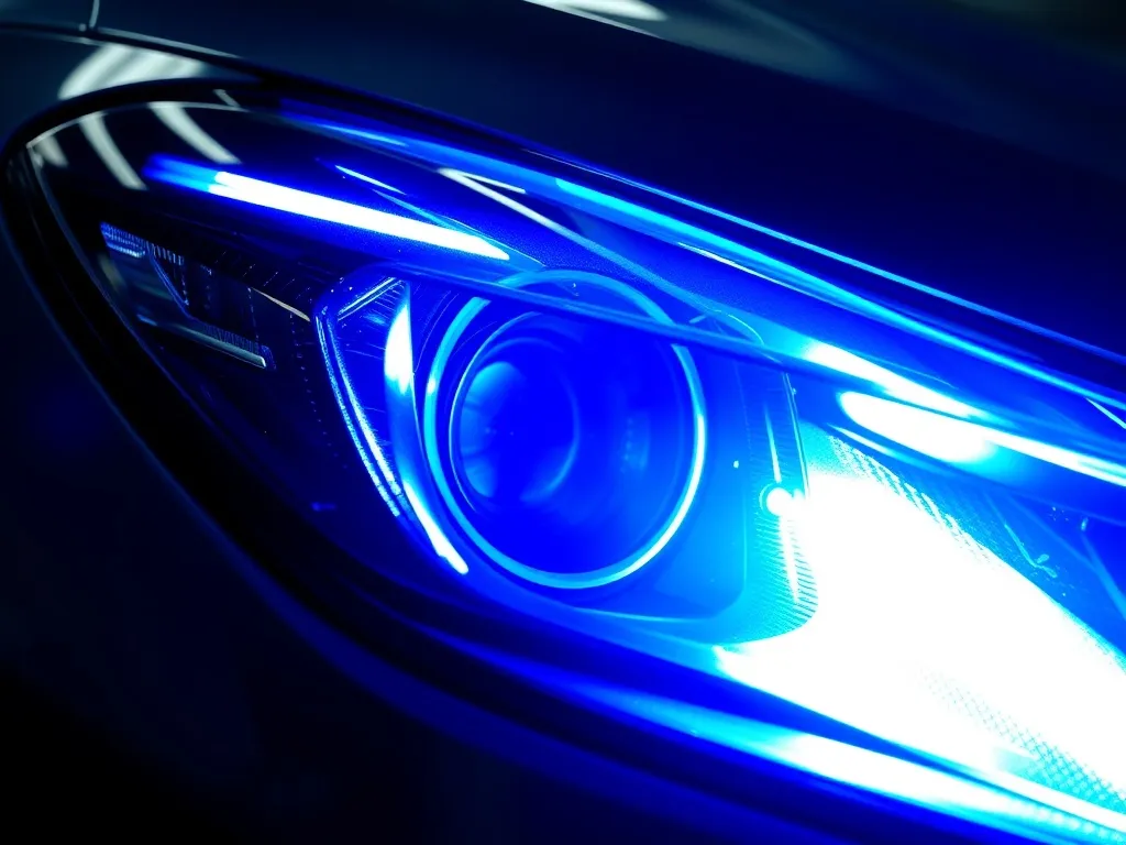 Close up of a blue UV light curing a protective coating on a